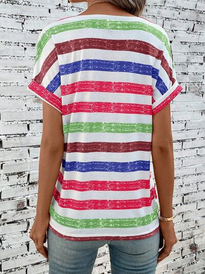 Striped V-Neck Short Sleeve T-Shirt