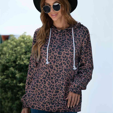 Full Size Printed Quarter-Snap Drop Shoulder Hoodie