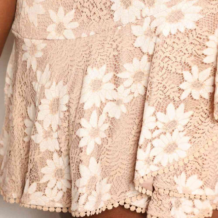 Double Take Floral Lace Pompom Detail Tie-Waist Flutter Sleeve Dress