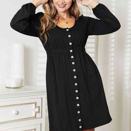 Double Take Scoop Neck Empire Waist Long Sleeve Magic Dress