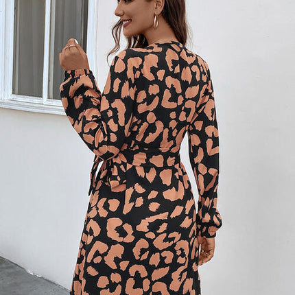 Printed Surplice Long Sleeve Dress