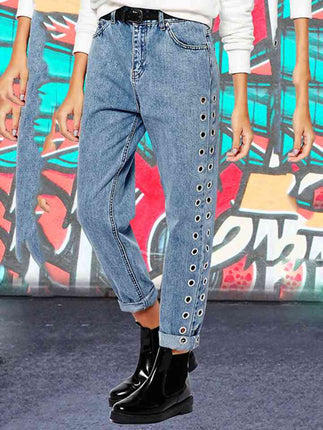 Buttoned Openwork Jeans