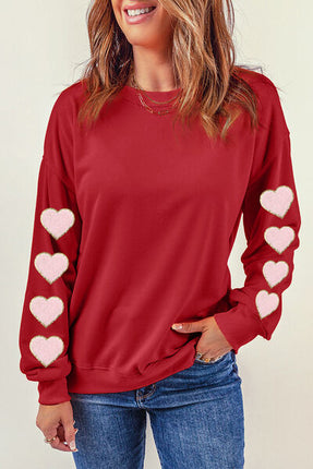 Heart Round Neck Dropped Shoulder Sweatshirt - Vickie Lynn's