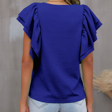Round Neck Flounce Sleeve Blouse