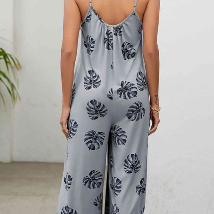 Botanical Print Spaghetti Strap Scoop Neck Jumpsuit