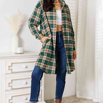Double Take Plaid Collared Neck Long Sleeve Shirt - Vickie Lynn's