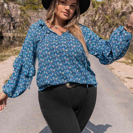 Plus Size Tie Neck Ruffled Blouse