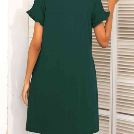 Flounce Sleeve Round Neck Dress with Pockets