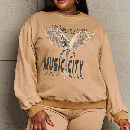 Simply Love Simply Love Full Size Round Neck Dropped Shoulder MUSIC CITY Graphic Sweatshirt