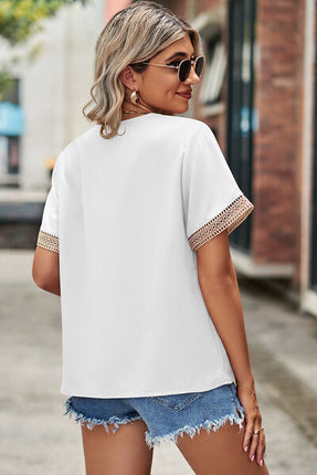 Openwork V-Neck Short Sleeve T-Shirt