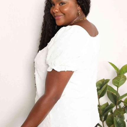 Double Take Swiss Dot Puff Sleeve Square Neck Blouse