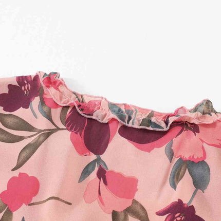 Floral Frill Trim Flounce Sleeve Plunge Maxi Dress - Vickie Lynn's