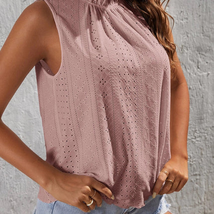 Tied Eyelet Mock Neck Tank