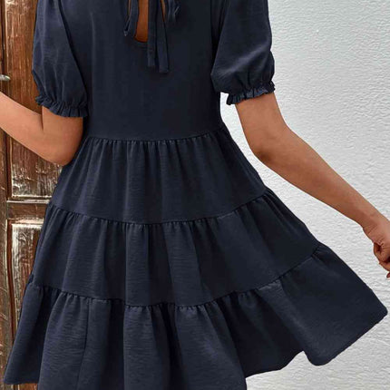 Puff Sleeve Tie Back Tiered Dress
