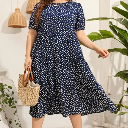 Vestido estampado de manga corta para mujer talla grande 