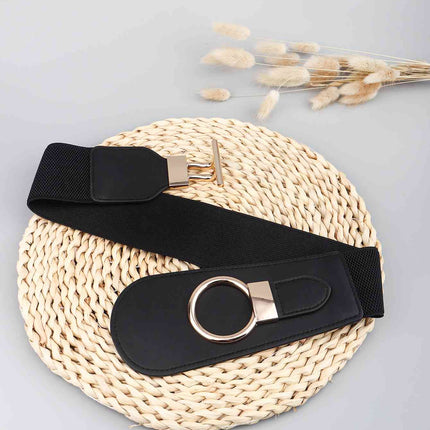 PU Elastic Wide Belt with Alloy Buckle