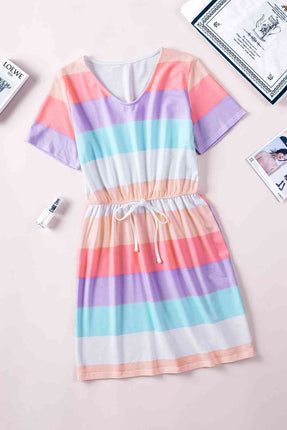 Color Block Drawstring T-Shirt Dress