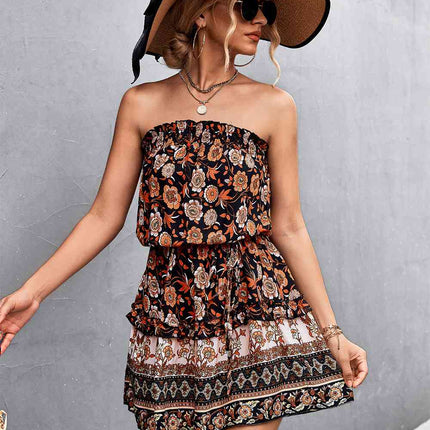 Bohemian Frill Trim Strapless Dress