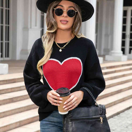Heart Graphic Round Neck Sweater
