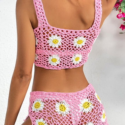 Flower Cutout Wide Strap Two-Piece Swim Set