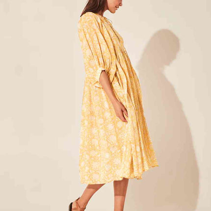 Floral Tie Neck Lantern Sleeve Dress