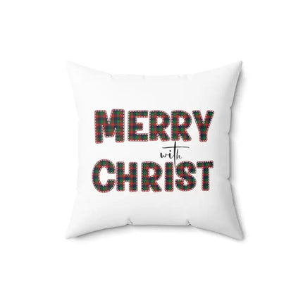 Uniquely You Throw Pillow Cover, Merry With Christ, Red And Green Plaid Christmas Holiday Pattern Print 2-Sided Print