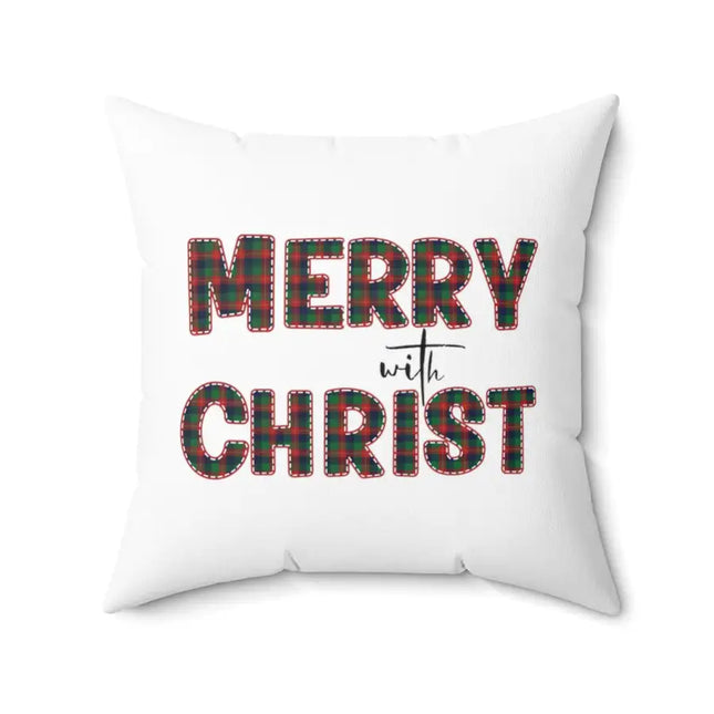 Uniquely You Throw Pillow Cover, Merry With Christ, Red And Green Plaid Christmas Holiday Pattern Print 2-Sided Print