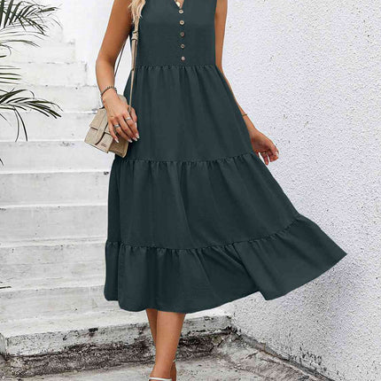 V-Neck Sleeveless Tiered Dress