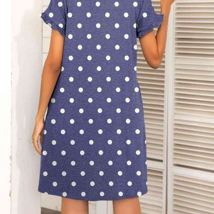 Flounce Sleeve Round Neck Dress with Pockets