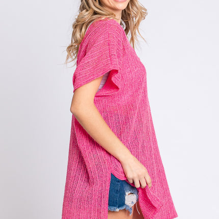 GeeGee Short Sleeve Side Slit Knit Cover Up Dress