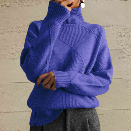 Geometric Turtleneck Long Sleeve Sweater - Vickie Lynn's