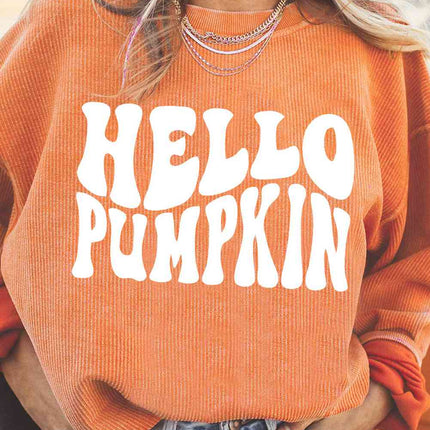 Round Neck Dropped Shoulder HELLO PUMPKIN Graphic Sweatshirt - Vickie Lynn's