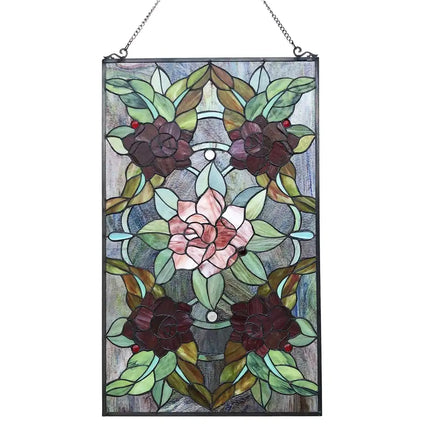 CANNA Tiffany-Style Floral Stained Glass Window Panel 32" Height