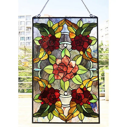 CANNA Tiffany-Style Floral Stained Glass Window Panel 32" Height
