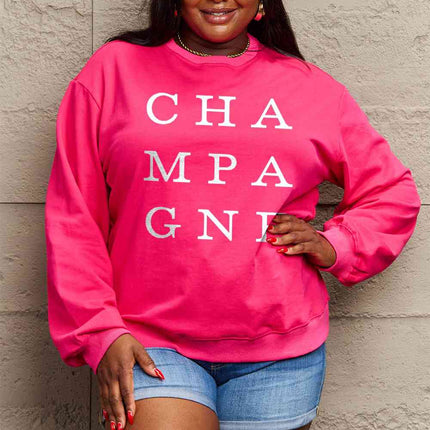 Simply Love Full Size CHAMPAGNE Graphic Long Sleeve Sweatshirt