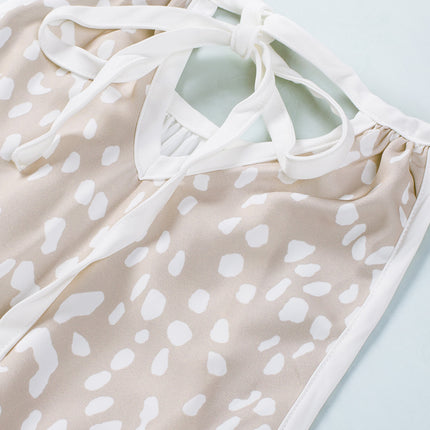 Contrast Round Neck Tie Back Sleeveless Top