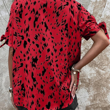 Tied Printed Boat Neck Blouse