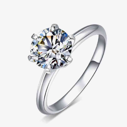 Adored 925 Sterling Silver 3 Carat Moissanite 6-Prong Ring