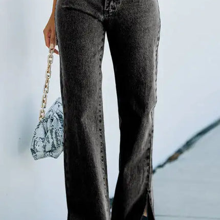 Pantalones vaqueros de cintura media con aberturas lavadas para mujer 