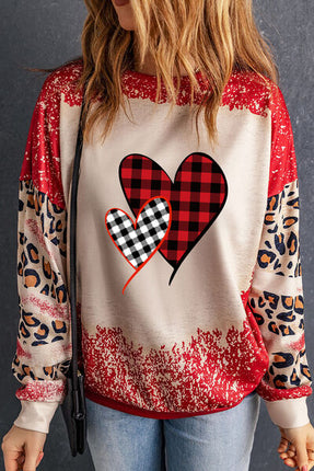 Heart Leopard Round Neck Sweatshirt - Vickie Lynn's