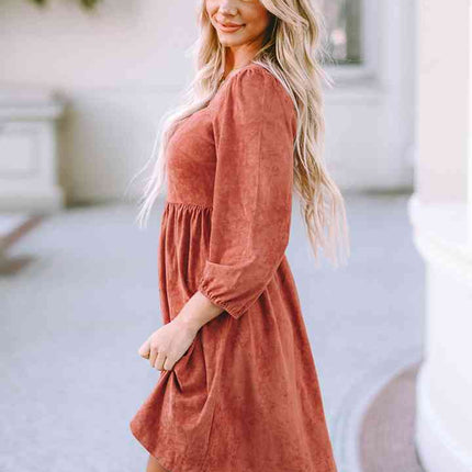 Square Neck Three-Quarter Sleeve Mini Dress