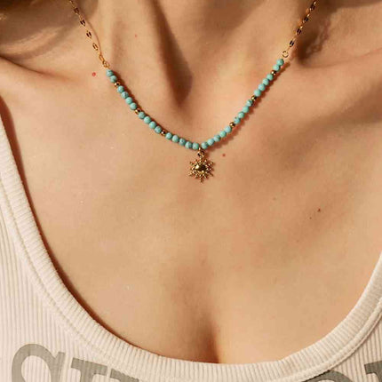 Turquoise Beaded 18K Gold-Plated Sun Shape Pendant Necklace