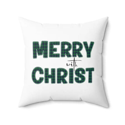 Uniquely You Throw Pillow Cover, Merry With Christ, Green Plaid Christmas Holiday Pattern Print 2-Sided Print