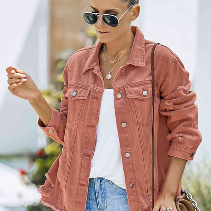 Distressed Raw Hem Denim Jacket - Vickie Lynn's
