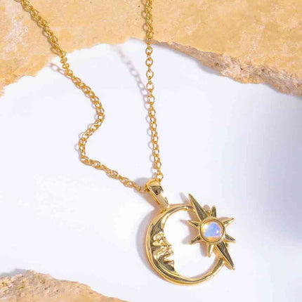 Copper 14K Gold-Plated Moon & Star Shape Pendant Necklace