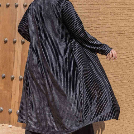 Plus Size Striped Long Sleeve Cardigan