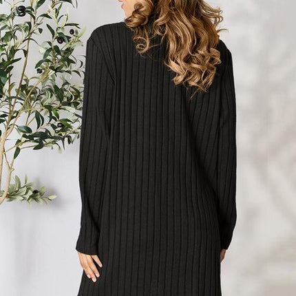 Basic Bae Full Size Ribbed Open Front Cardigan with Pockets