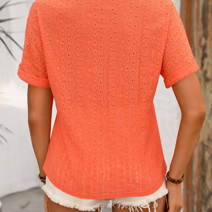 Eyelet V-Neck Short Sleeve Top