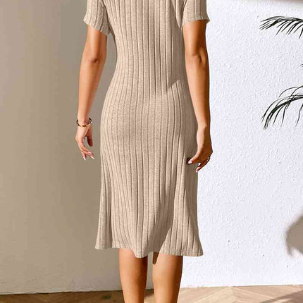 Ribbed Asymmetrical Neck Short Sleeve Dress