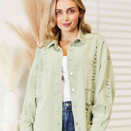 Distressed Raw Hem Denim Jacket